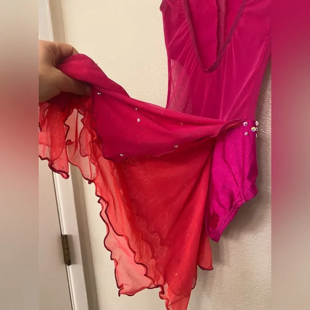 Pumpers dance costume competition, custom solo hot pink illusion lyrical LC